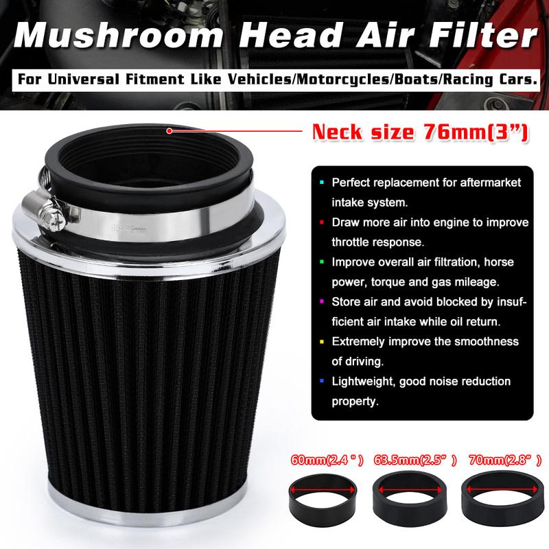 Universal Car High Flow Cold Air Intake Air Inlet Air Intake System Mushroom Head Air Filter Neck 76mm / 70mm / 63.5mm / 60mm