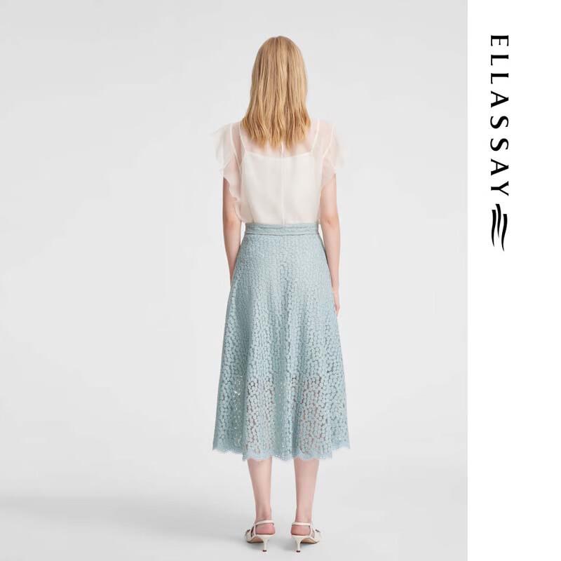 ELLASSAY Women's Stand Collar Fly-Sleeve Chiffon Blouse
