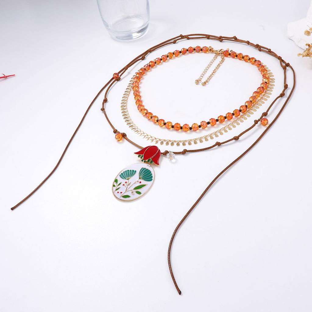 New Style Luxury Enameled Flower Geometric Handmade Resin Necklace for Women Trendy Charm Holiday Party Jewelry Accessories Gift