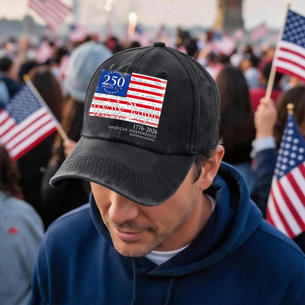 Adjustable Baseball Cap with 250th Anniversary American Independence Flag Print Unisex Casual Cotton Hat for Outdoor Activities