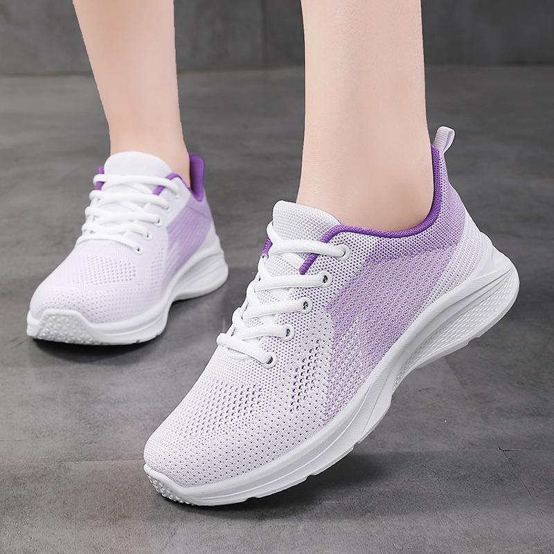 Spring and Autumn Women's Shoes Mesh Breathable Sneakers Women's Walking Casual Travel Shoes Lightweight Flying Weaving Student Running Shoes