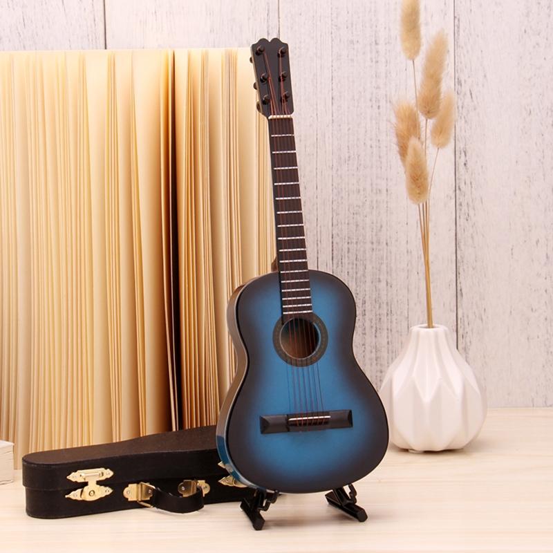 Miniature Guitar with Stand & Storage for Case Replica Ornament Bass Guitar Replica Mini Model Dollhouse Decoration Kid