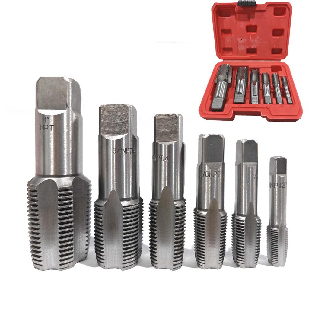 Thread Repair Tool NPT Taper Tap Set, 5-Piece and 6-Piece Bearing Steel Pipe Thread Tap