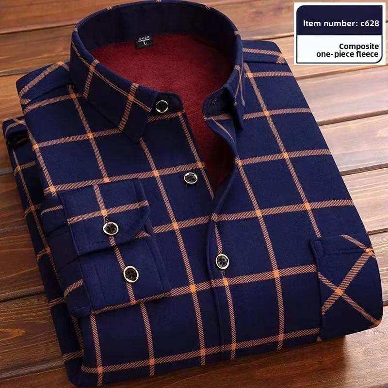 2025 Men's Autumn Winter Thick Warm Long Sleeve Plaid Shirt Thick Fleece Warm Casual Shirts for Men Oversized Plaid Shirts Male