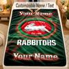 Flannel BlanketSouth Sydney Rabbitohs Custom Name Text Personalized Soft Warm Throw Blanket Home Decor Gift