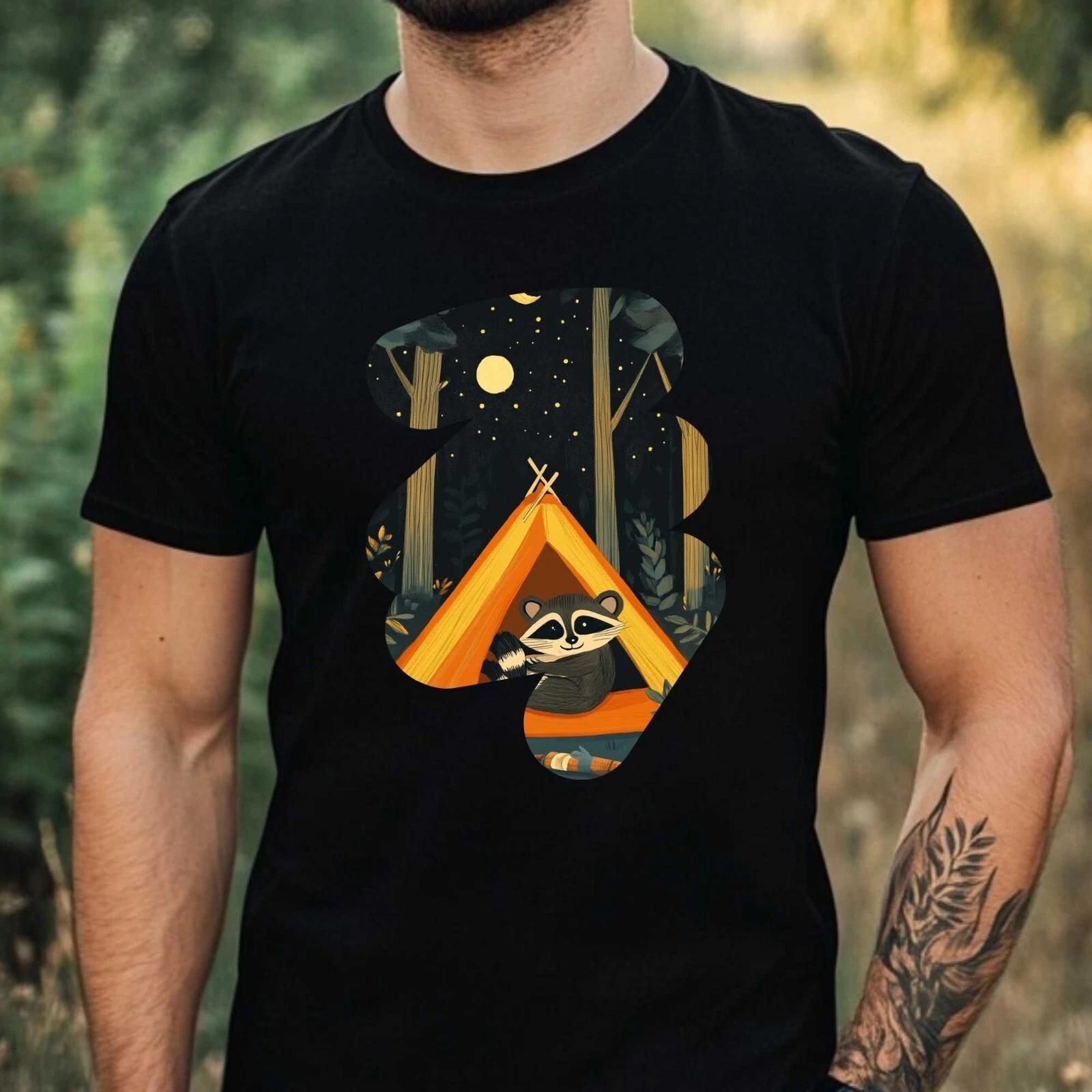 T-Shirt Herren Camping Waschbär Motiv Baumwolle Größe XS bis 5XL XS