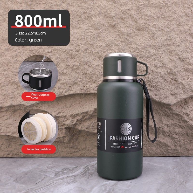 Large-Capacity Thermos Cup for Car Use, 316 Stainless Steel Water Cup for Men, Outdoor Portable Sports Thermos, Student Cup 1L