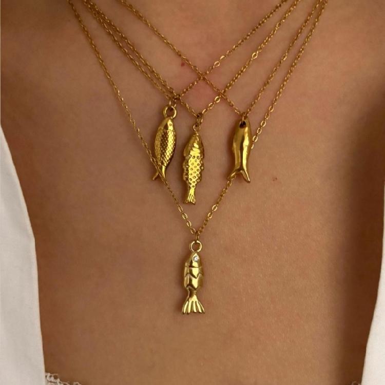 Elegant Adjustable Fish Pendant Necklace Set Sturdy Stainless Steel Chain Jewelry for Women Beach Party Casual Wear