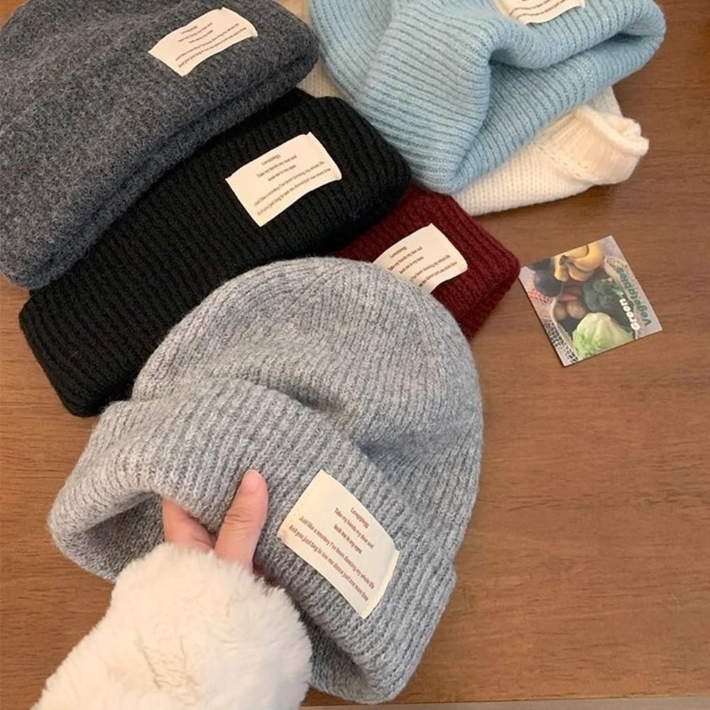 Thick Warm Beanie Cap Solid Color Crochet Bonnet Hat Fashion Winter Knitted Hat