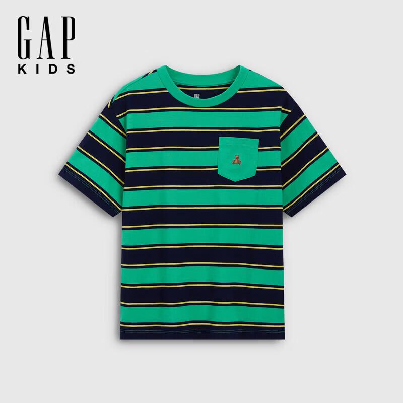 GAP Boys Pure Cotton Bear Embroidered Striped Short-Sleeve T-Shirt 130 cm (8-9 Years)