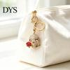 Gothic Style Keychain Holding Rose Rhinestone Skull for Halloween, Skeleton Pendant Head Key Ring, Chain Accessory Handbags Backpacks