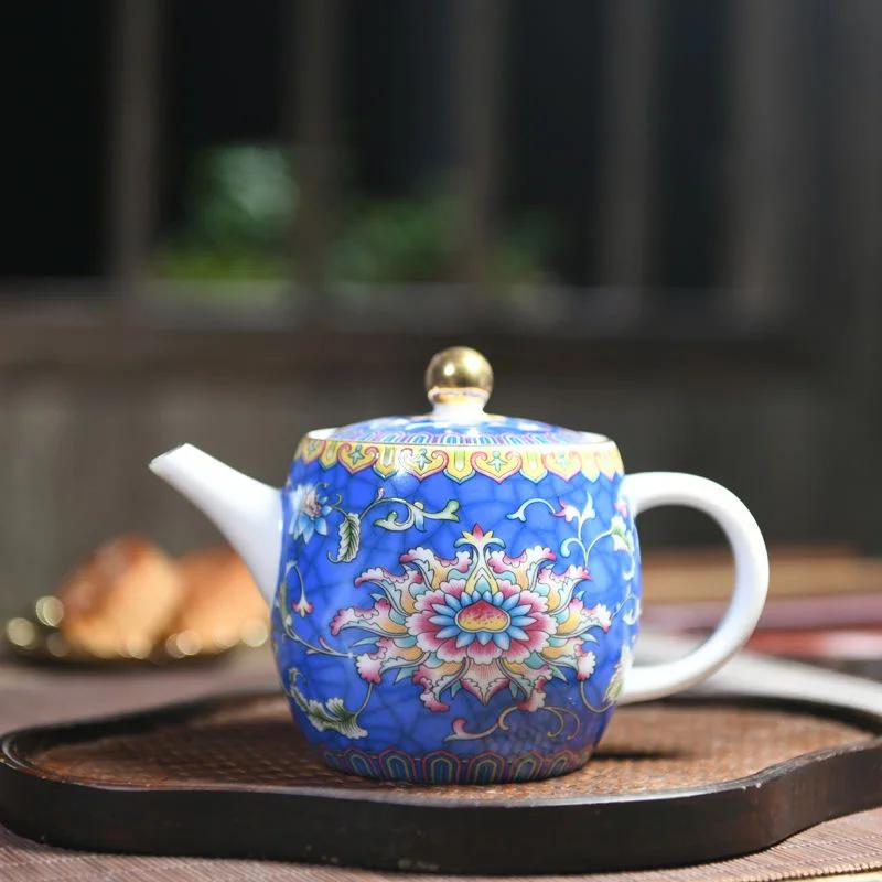 Enamel Painting Tea Pot Porcelain TeaPot Home Ceramic Chinese Tea Set Chinese Color Painting Hotel Restaurant Kettle About 300ML