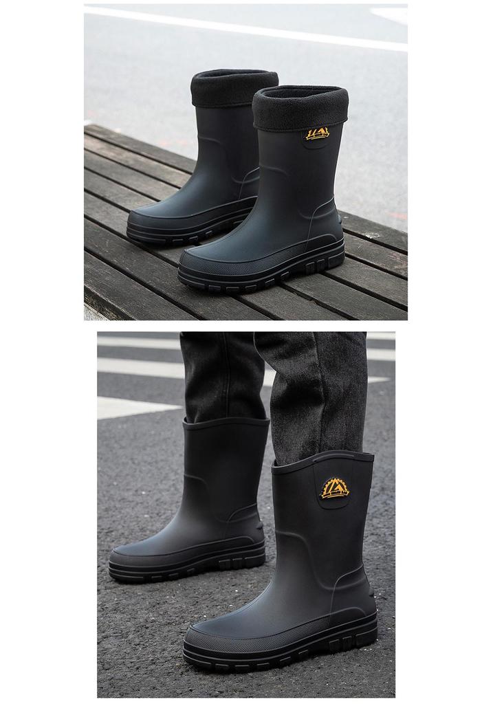 Men's Waterproof Mid-Calf Rain Boots - Non-Slip, Thickened, Pull-On, Casual Korean Style.