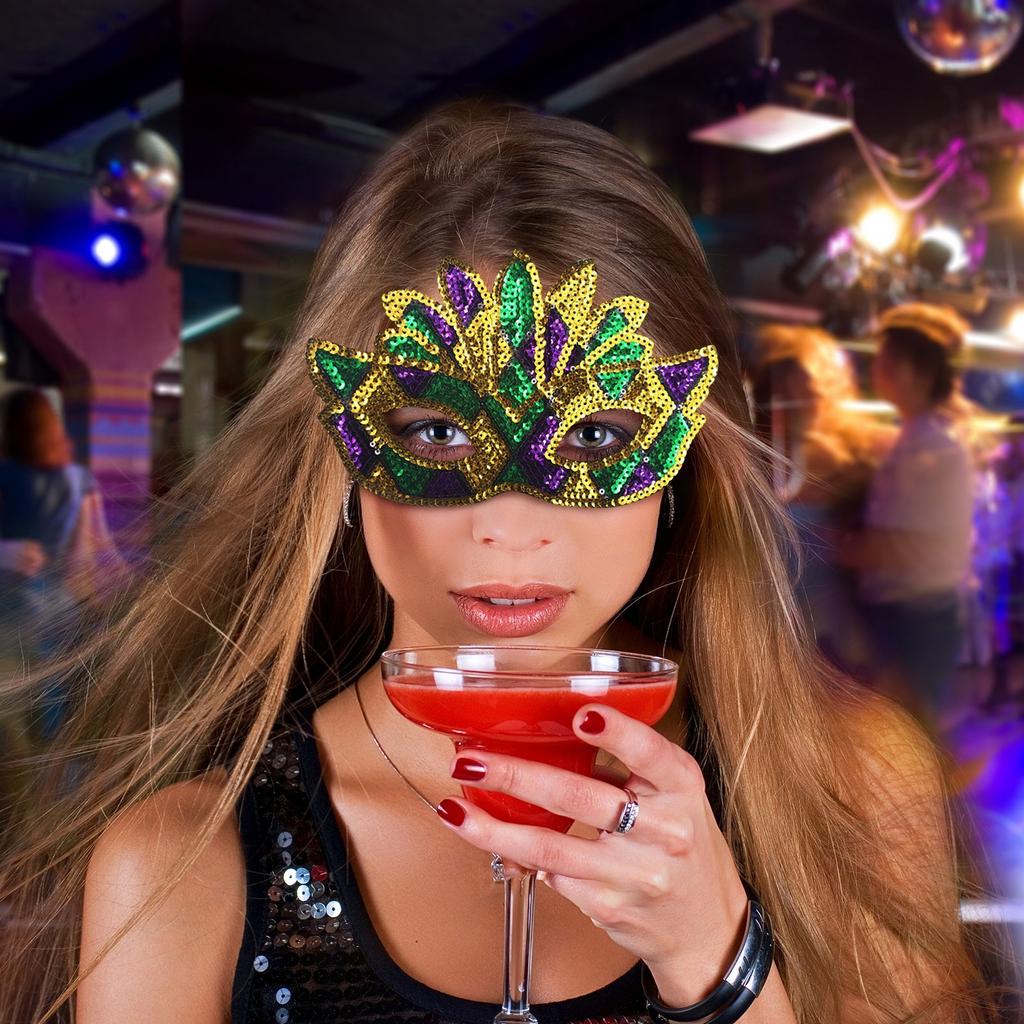 Mardi Gras Gold Purple Green Feather Sequin Half Face Mask Masquerade Performance Mask