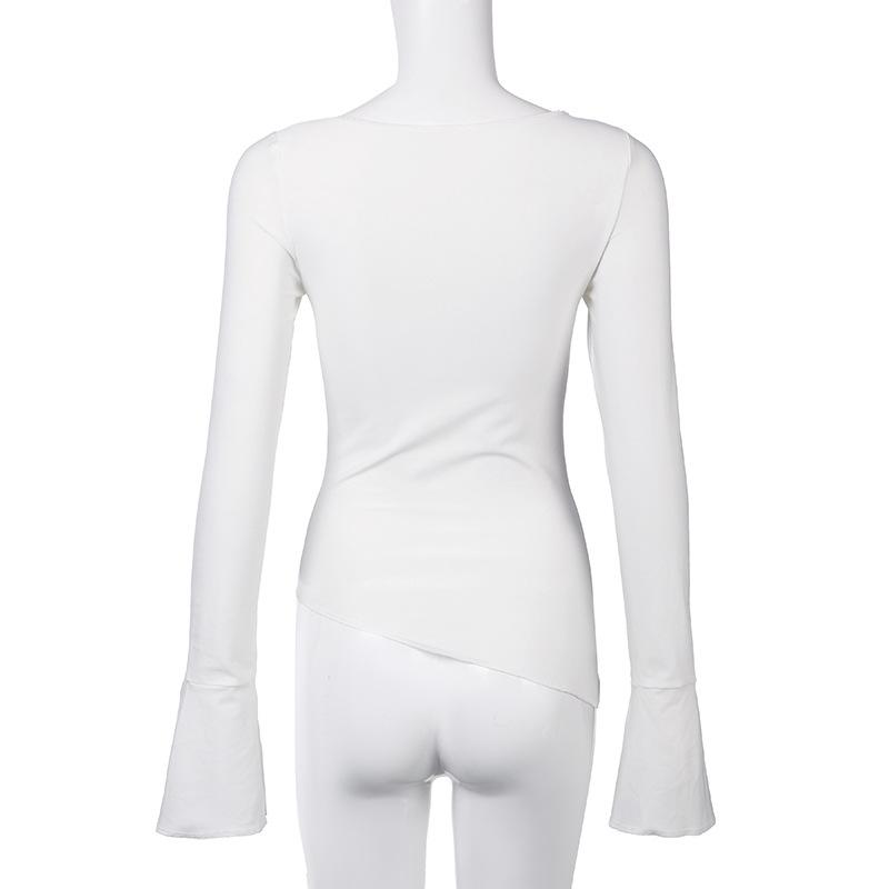 Kryddig tjej basic stickad slim fit rund hals bokstavstryckt slits långärmad T-shirt för kvinnor