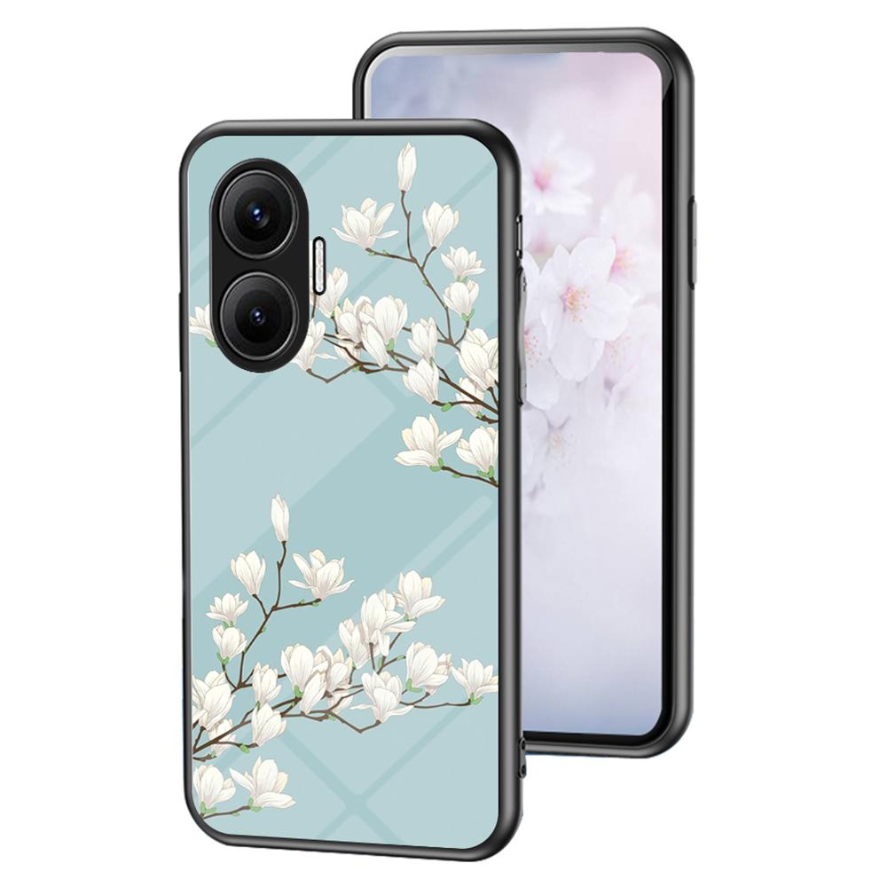 For Xiaomi Poco F7 5G/Redmi Turbo 4 Pro 5G Case Floral Pattern TPU+Tempered Glass Protective Phone Cover