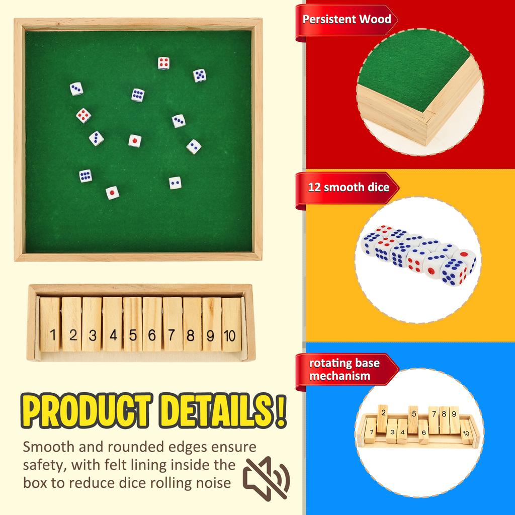 Wooden Dice Game Portable Shut The Box Wooden Board Game Classics Tabletop Gaming Toy for 2-6 Players for Home Party Bar