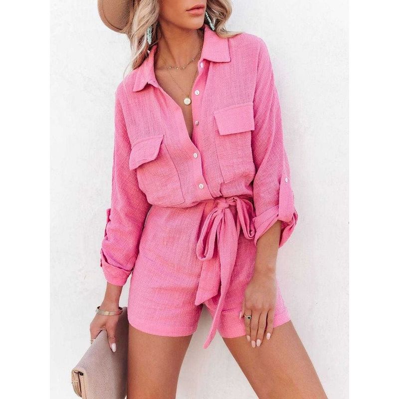 

Повседневный ромпер-шорты на шнуровке, Повседневный ромпер-шорты на шнуровке с нагрудником Pink XL