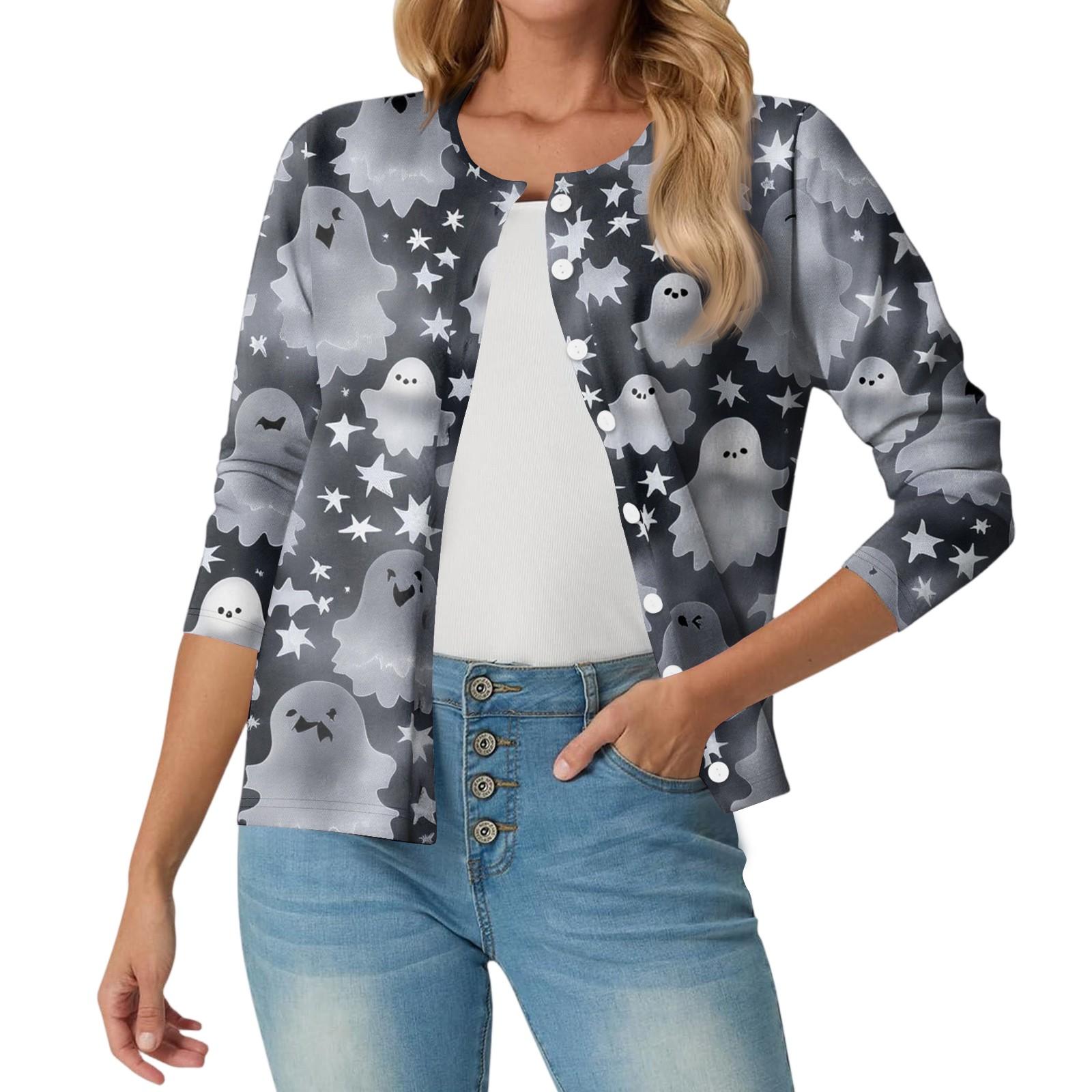 

Женский модный, повседневный, удобный кардиган-жакет с принтом на Хэллоуин S