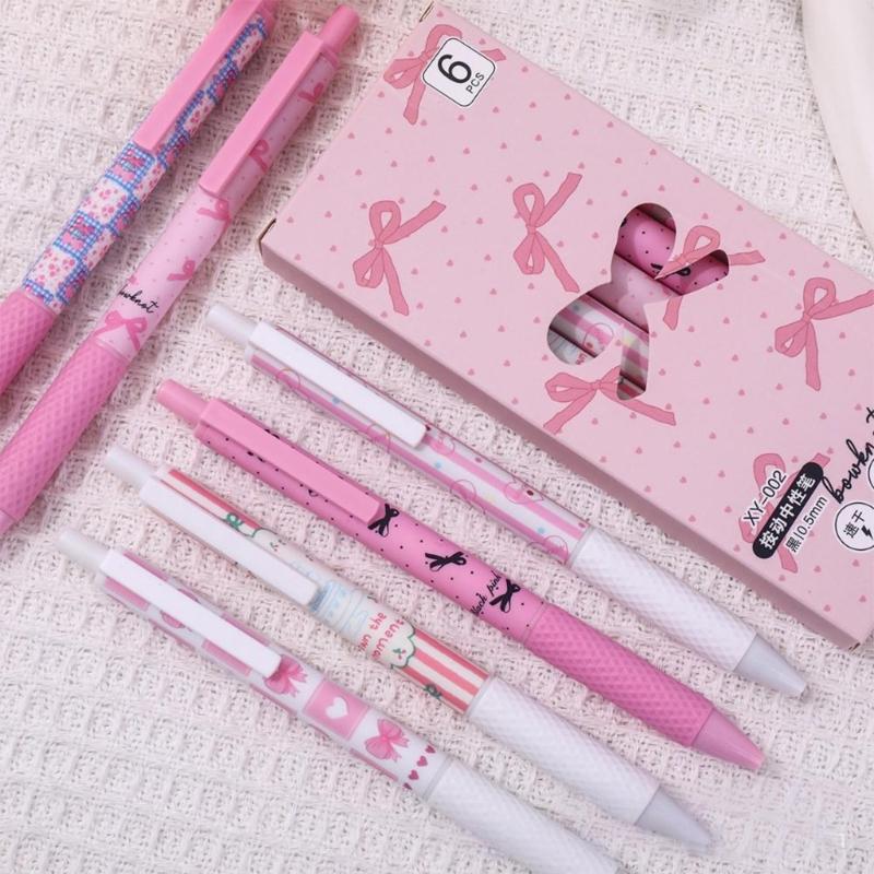 6pcs Luminou Study Pen Featuring Ergonomic Grip and Decorative Ribbon Trim