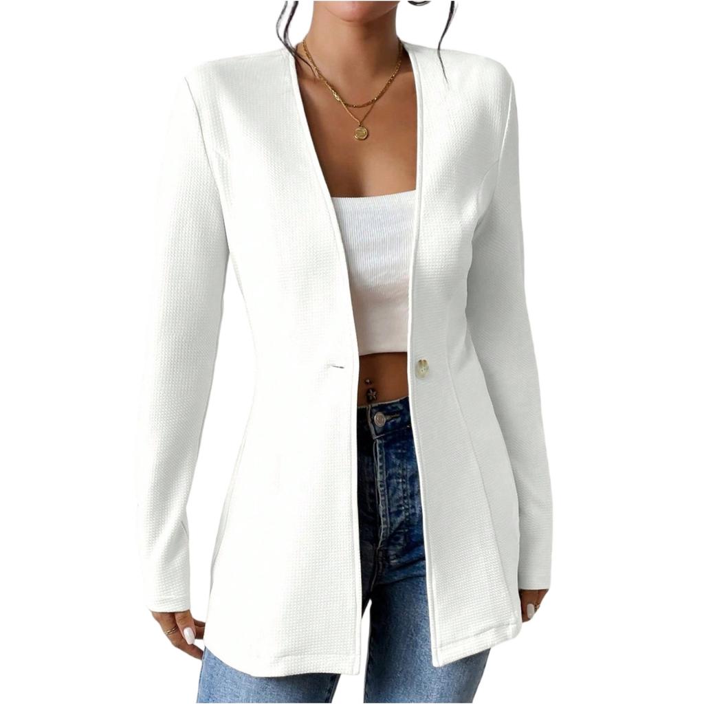 Women's Fashion Casual V-neck Single-button Solid Color Long-sleeved Suit Jacket