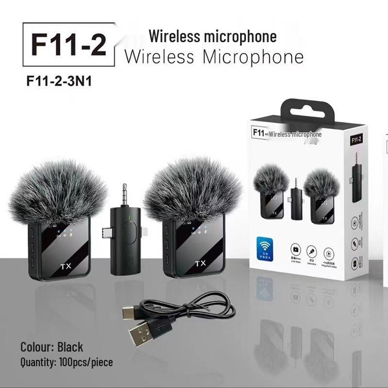 New F11-2 Lapel Microphone: Wireless F15 Three-in-One Live Broadcast, One-to-Two Radio, Noise Reduction Mini.