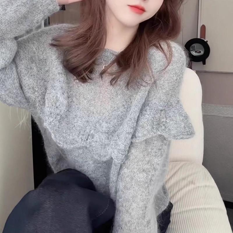 Spring Hollow Sweater Loose and Versatile Round Neck Knitted Top