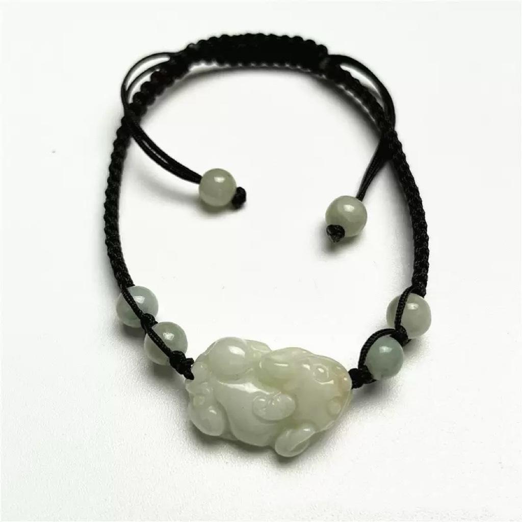 Unisex Handmade A-Grade Jade Pixiu Wealth Bracelet on Red String