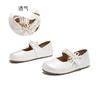 Leather Bow Mary Jane Women's Shoes Autumn New Light Mouth Pearl Velcro Single Shoes Versatile Small Leather Shoes