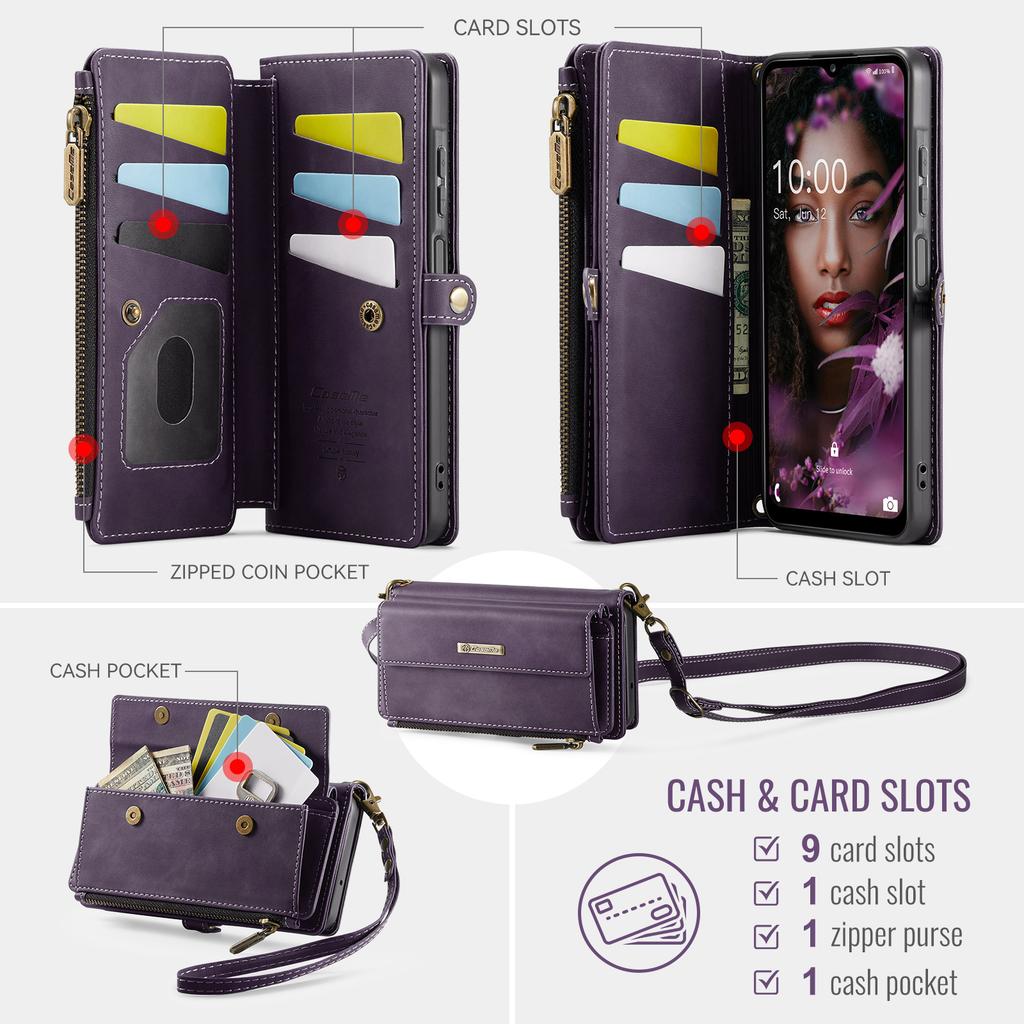 For Samsung Galaxy A16 5G Case CASEME C39 RFID Blocking Zipper Wallet Stand Leather Cover with Strap