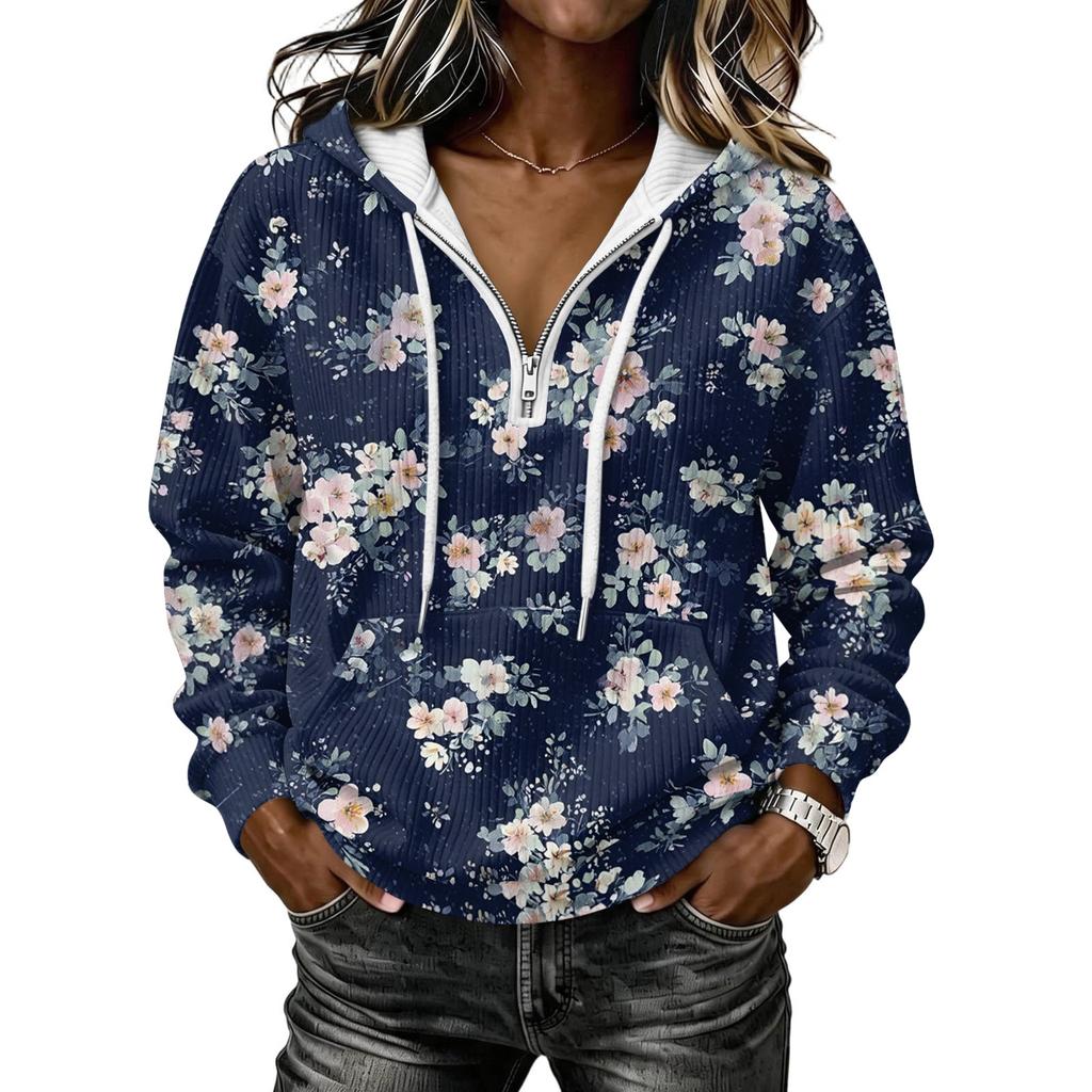 Felpa con Cappuccio Stampa Vintage da Donna a Manica Lunga - Felpa Casual