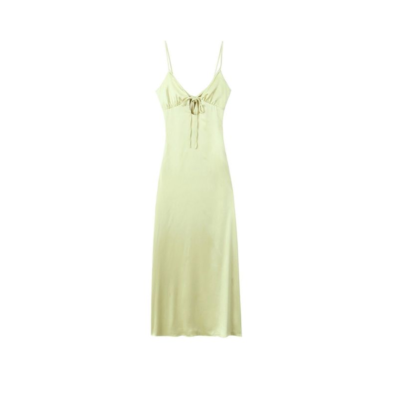 Kaslead New Arrival Women's Clothing Fashion Style Fashion Slim-Fitting Simple Elegant Silk Satin Shoelace Dress