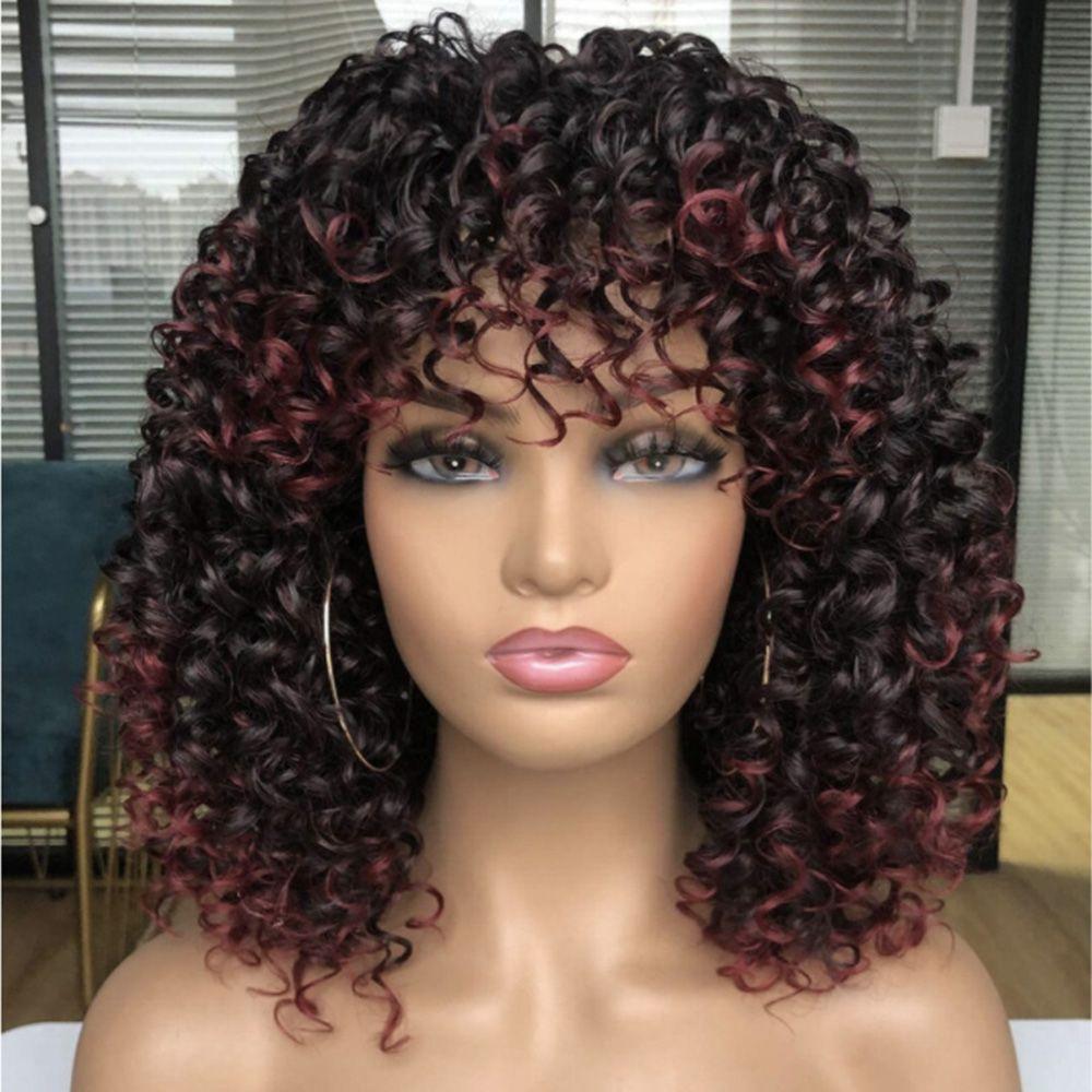 Short Wig Afro Kinky Curly Synthetic Wigs for Women's Fashion Full Wig With Bangs African Women Hair Wig Brazilian Fancy Cosplay