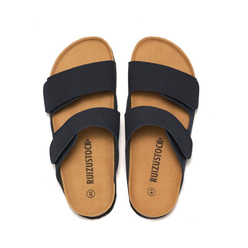 Foot Men's Cork Slippers Tide Student One-Flip Double Belt Men's Beach Shoes Frosted Leather
