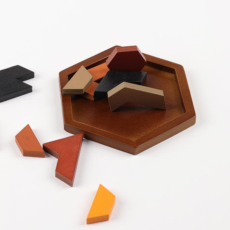 Hexagonal Irregular Chess Puzzle: 11-Piece Wooden Brain Teaser for Kids