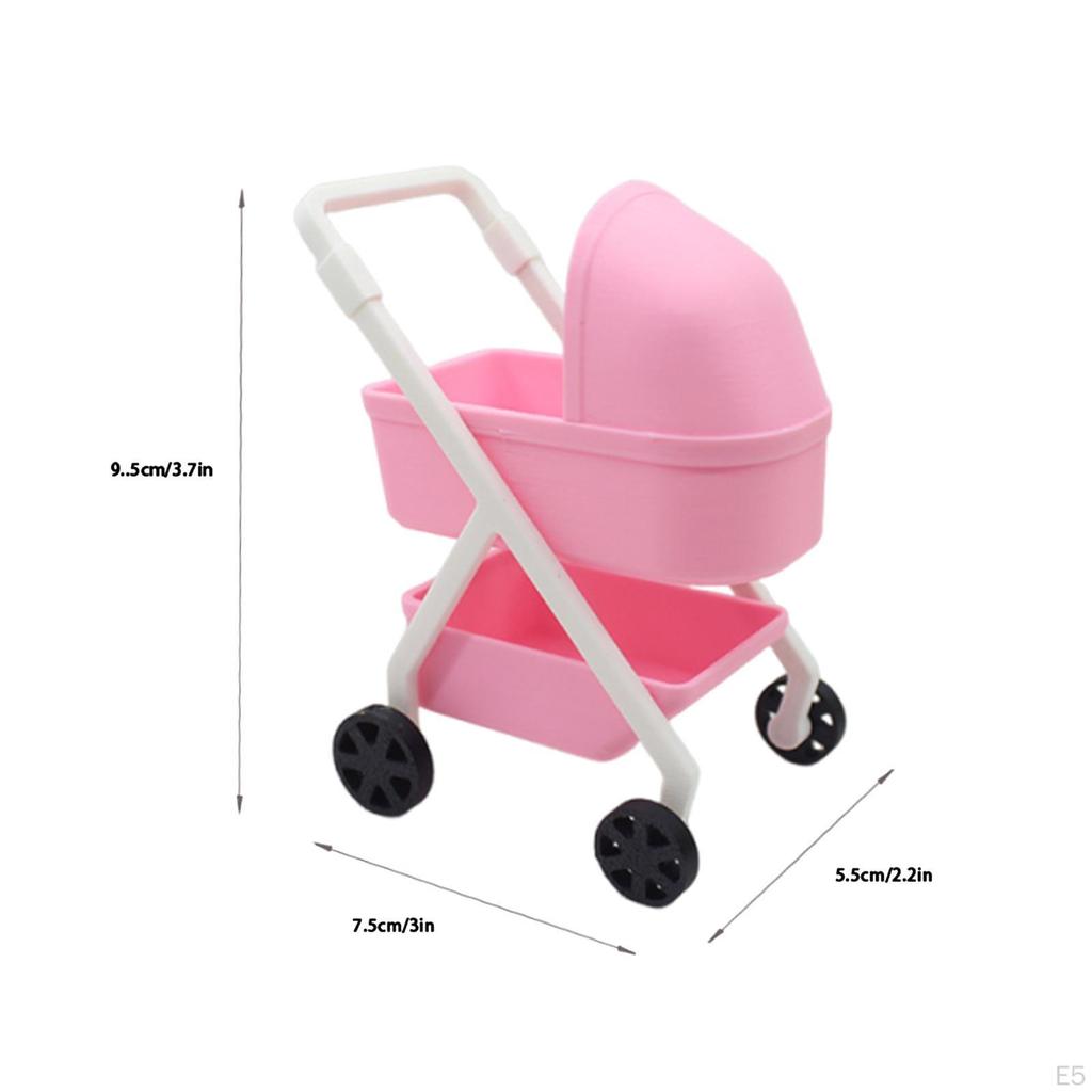 1/12 Scale Dollhouse Carriage Toy Dolls Crib Trolly Cart