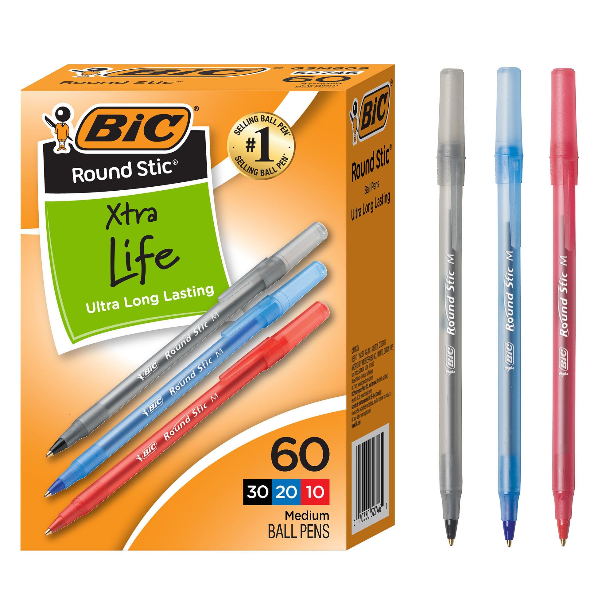 

Ручка BIC Round Stic Xtra Life Ball со средним кончиком, синяя, 60 шт., (Черный и красный, счет)