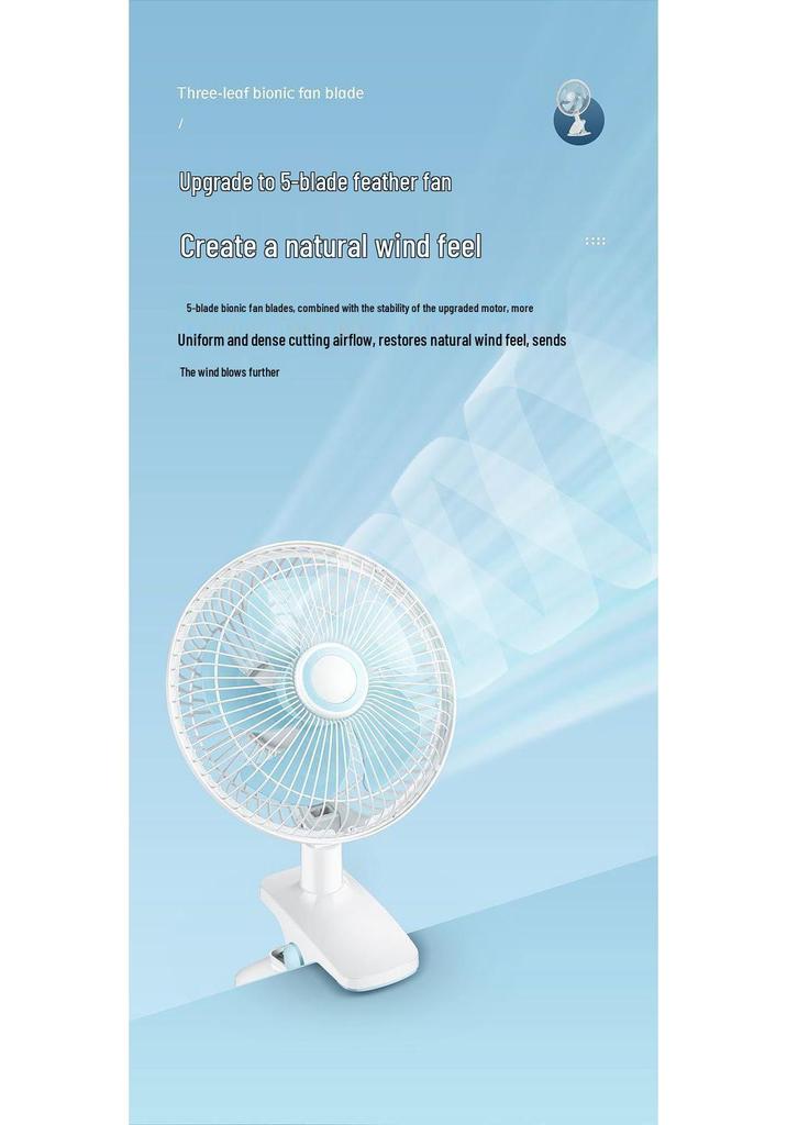 Silent USB Rechargeable Clip-on Desk Fan with Strong Wind for Dorms, Bedside & Office