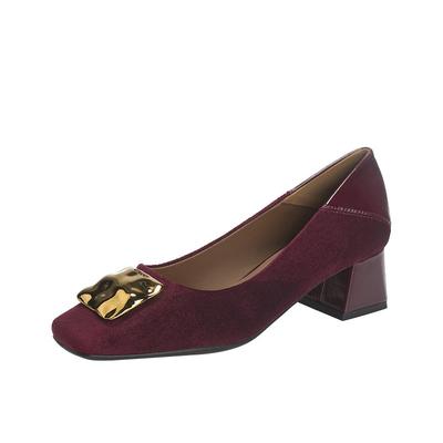 Retro-Metallschnalle Kaschmir Quadratische Spitze Dicker Absatz Einzelne Schuhe Damen Mittelhoher Absatz Riemen Mary Jane Schuhe Frühling und Herbst