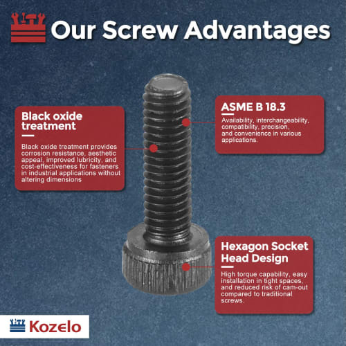 Kozelo 50pcs M3 X 25mm Alloy Steel Hex Socket Head Cap Bolts, Fully Threaded, Black Oxide Coated, Grade 12.9, Internal Hex Thread, for 3D Printers, Fu