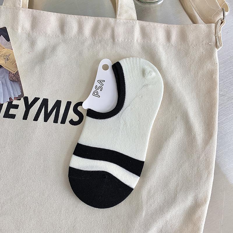 Striped Socks, Women's Boat Socks, Trendy Cotton Socks, Summer Thin, College Black and White Short Socks, Spring and Summer Invisible Socks