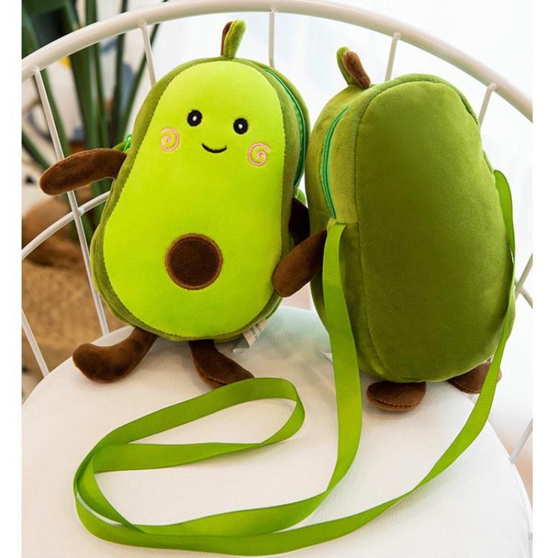 Cute Avocado Plush Toys Soft Stuffed Fruits Creative Cartoon Zipper Style Shoulder Bag for Children