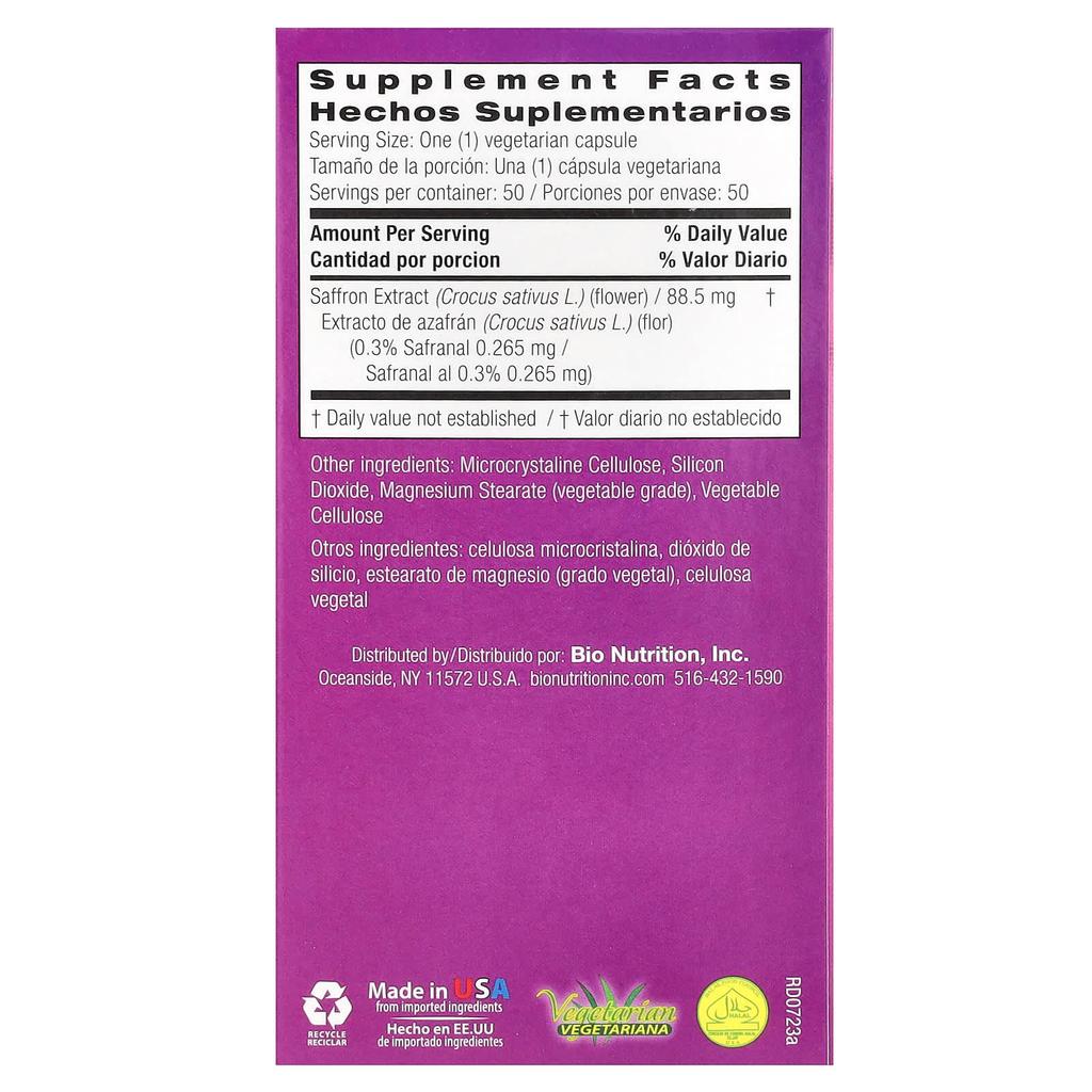 Saffron Extract, 88.5 Mg, 50 Veggie Capsules