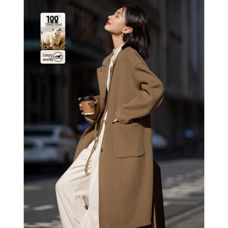 Demana Women's 100% Merino Wool Double-Faced Long Coat