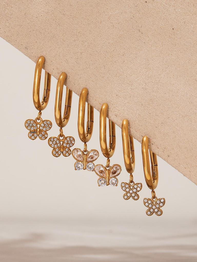 Oumika 18K Gold-Plated Butterfly & Diamond Earrings for Women