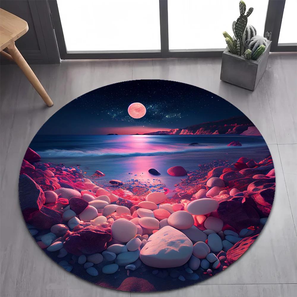 Colorful Pebble Rainbow Road Beach Stone 26 Style New Round Carpet Rug for Bedroom Living Room Decoration,pet Decor Floor Mat