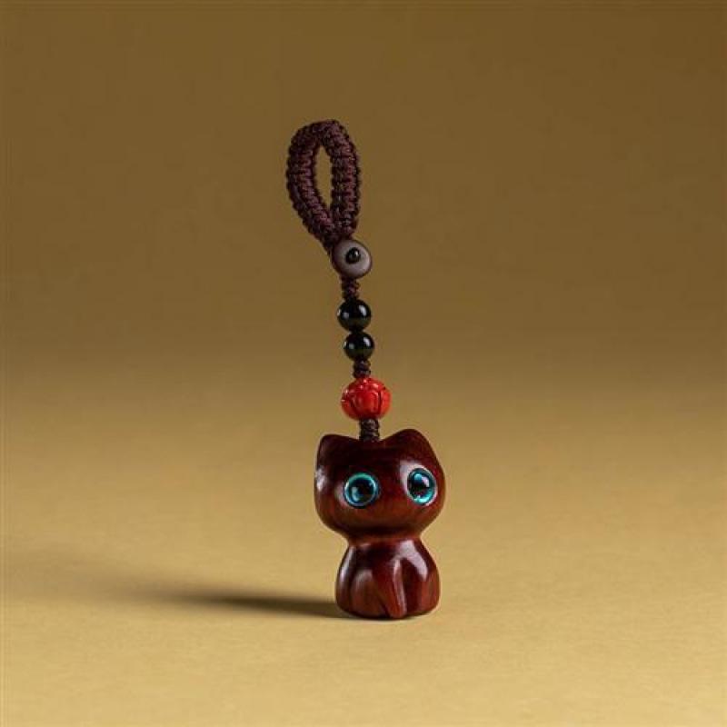 Sandalwood Cute Cat Keychain & Backpack Pendant – Unisex National Tide Style