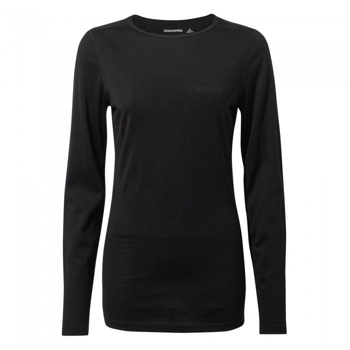 Craghoppers Womens/Ladies Merino Crew Neck Long Sleeve Baselayer II Top 8 UK noir