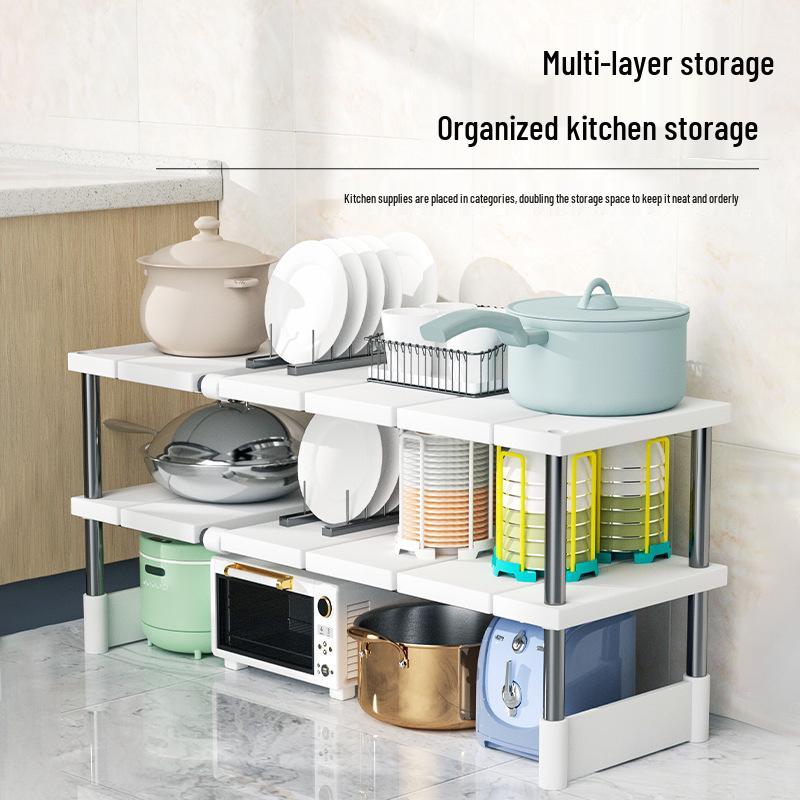 Multifunctional Kitchen Storage Rack: Extendable Tiered Shelves for Cupboards