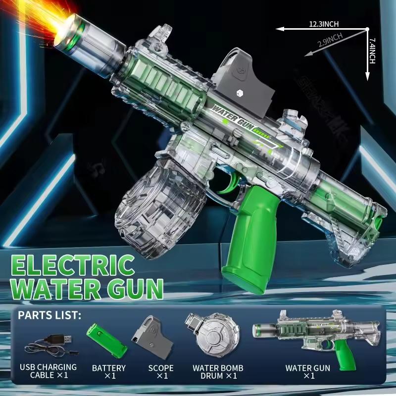 Mp5 Electric Water Gun With Led Muzzle Fire Kids Rechargeable Automatic Water Squirt Gun Plaything Summer Outdoor Toys For Kids